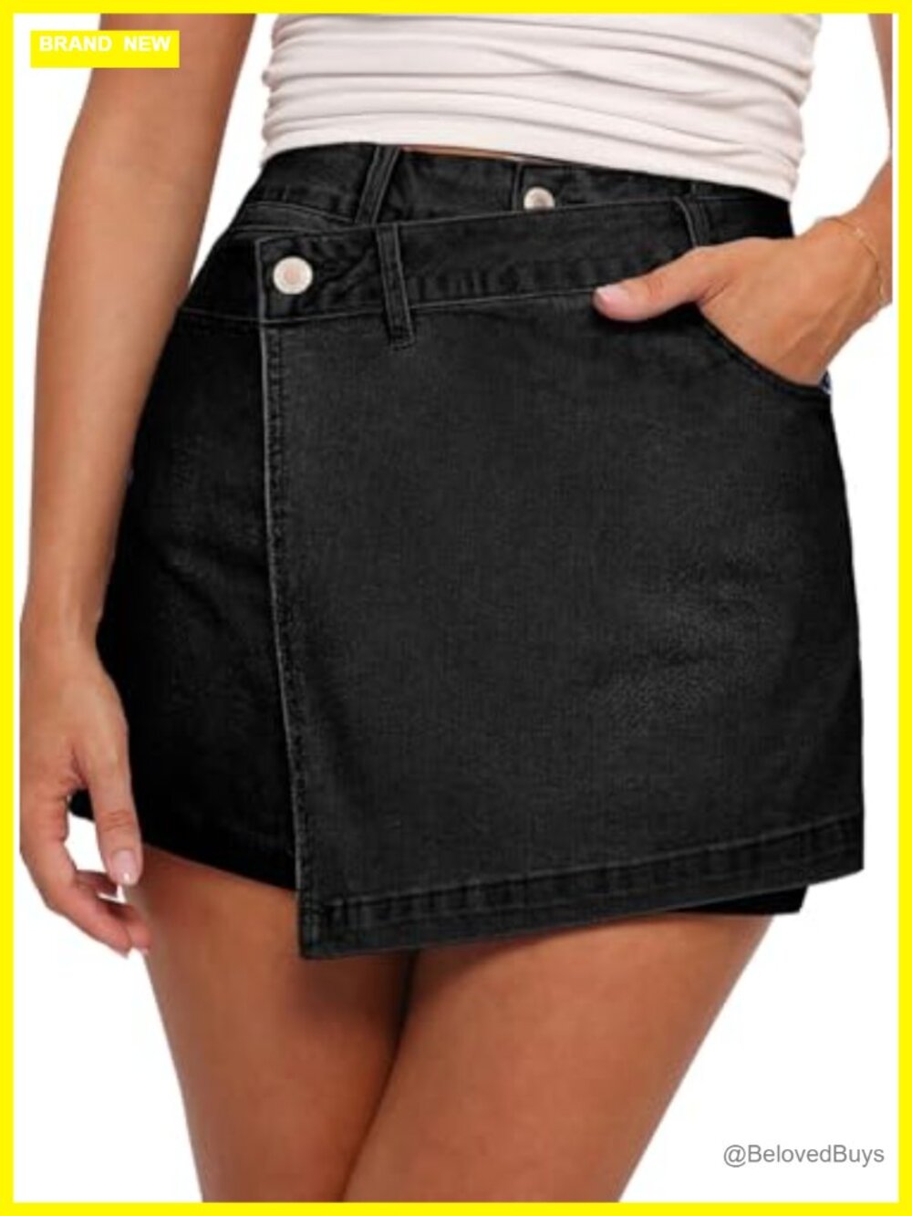 Denim Skort High Waisted Wrap Jean Shorts with Pockets Stretchy Summer
